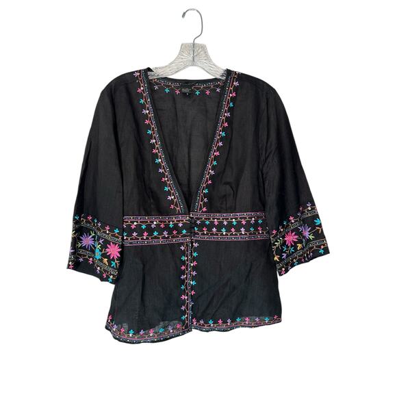 Silkland Linen Embroidered Sequin Bohemian Boho Gypsy Jacket Blazer Size Large - Picture 1 of 12